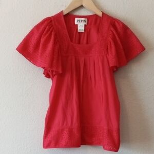 Anthropologie Red Eyelet Top